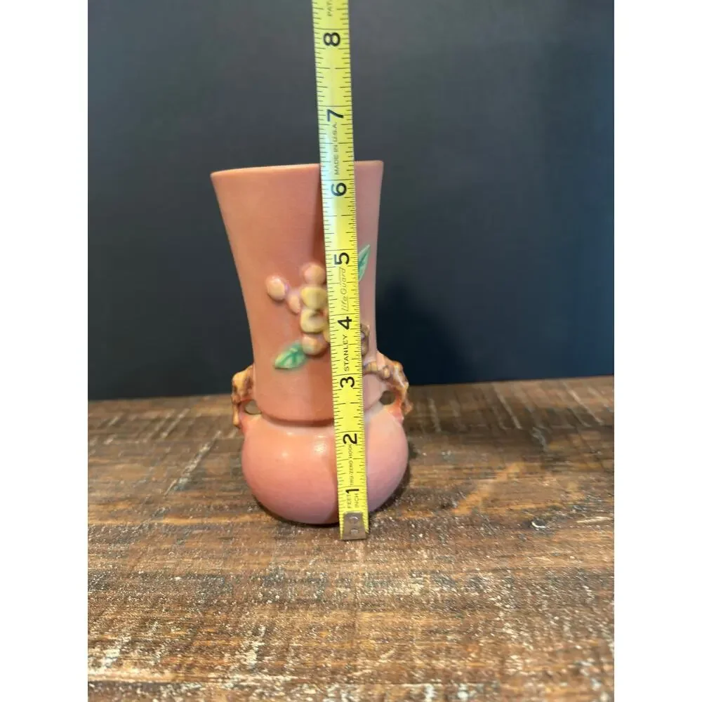 Vintage Roseville Apple Blossom Pink Art Pottery Vase 1940's Mid Century Modern